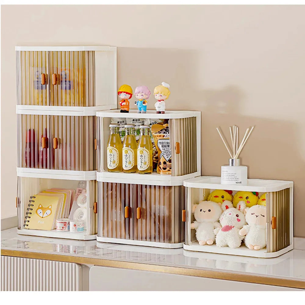 Collapsible Desktop Storage Box Rolling Door Stackable Plastic Organiser One Layer – White