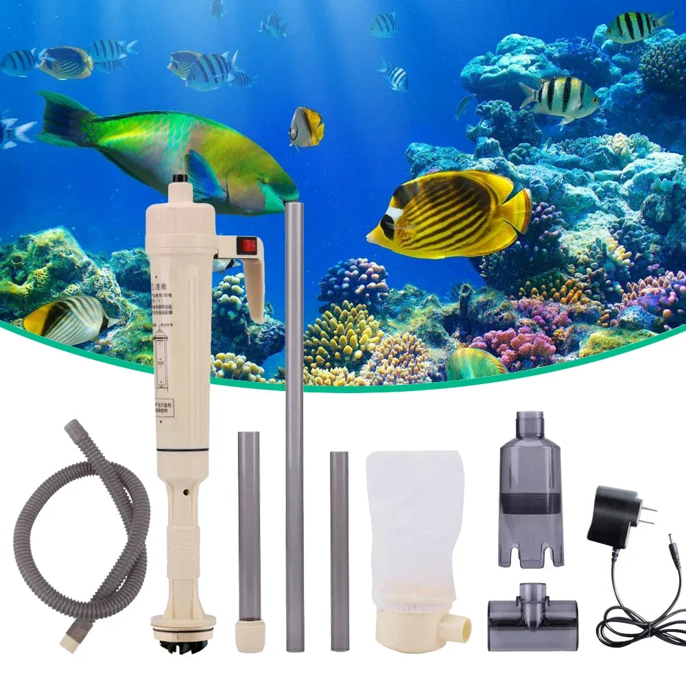 Aquarium Gravel Cleaner Electric Water Change Pump Adjustable Fish Tank Cleaner - White