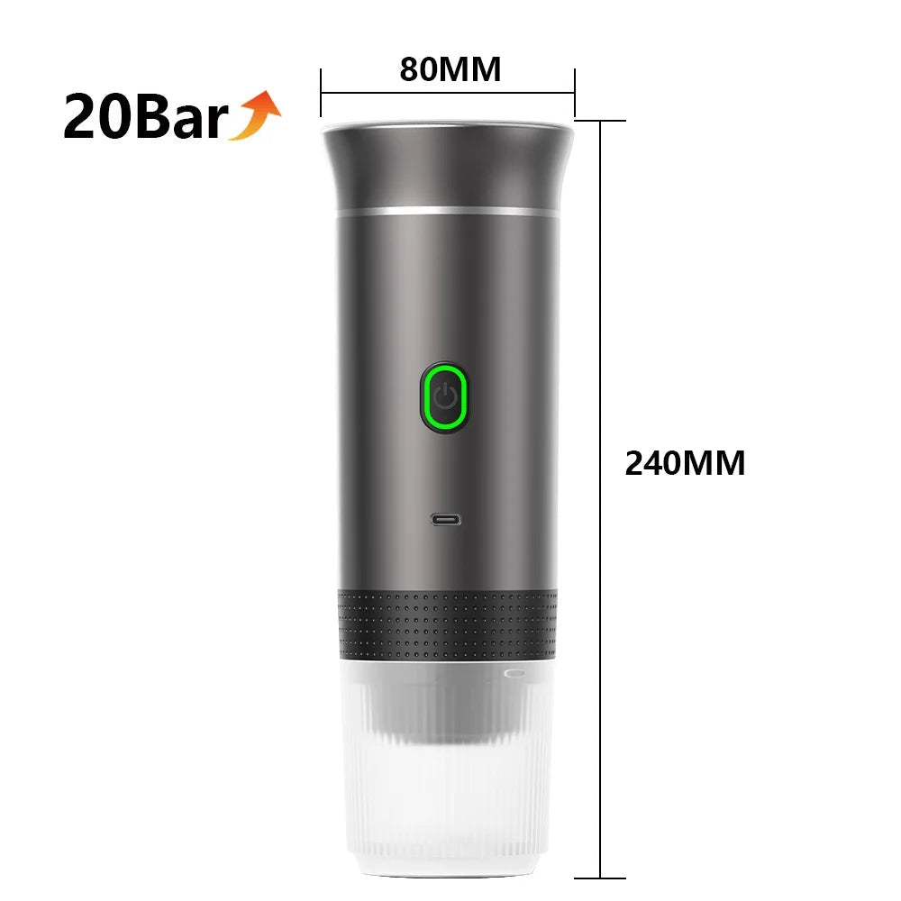 Wireless Portable 3-in-1 Espresso Coffee Machine for Car, Home, and Travel - Metallic grey