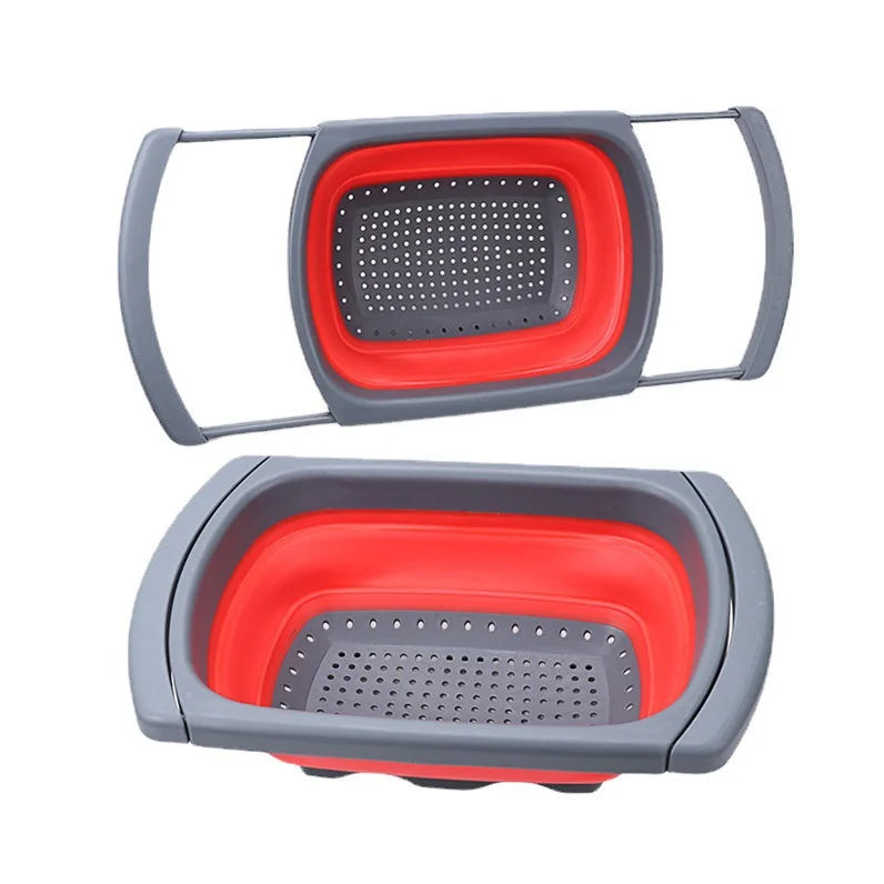 Foldable Kitchen Vegetable Washing Drain Basket Extendable Fruit Colander – Red