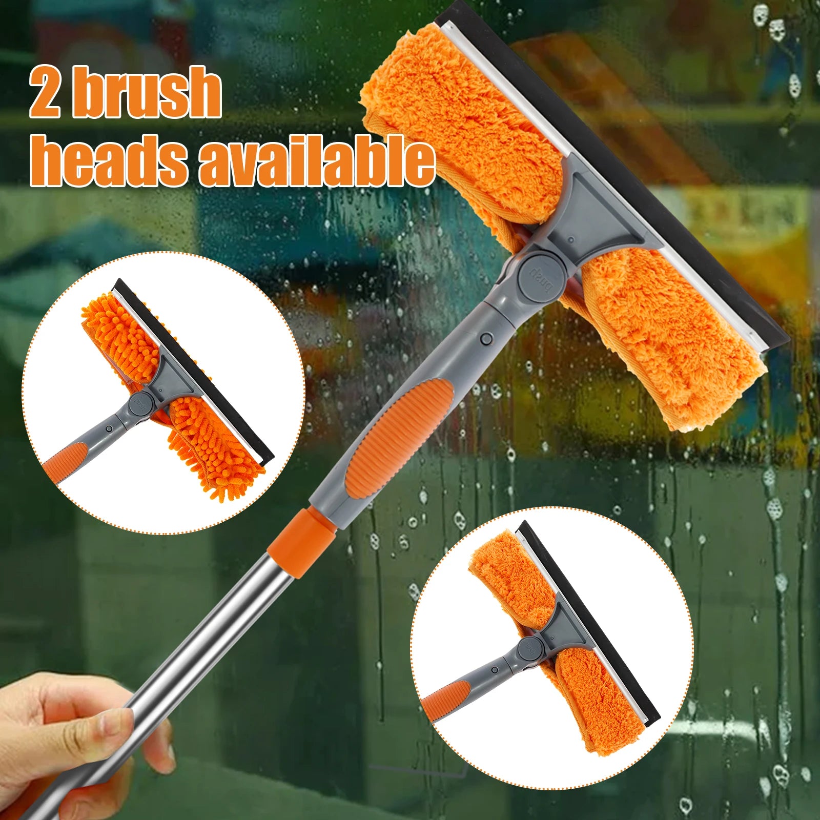 Window Cleaning Kit Extendable 2 in 1 Squeegee Mop 420cm Adjustable Pole with Microfiber Head - Orange