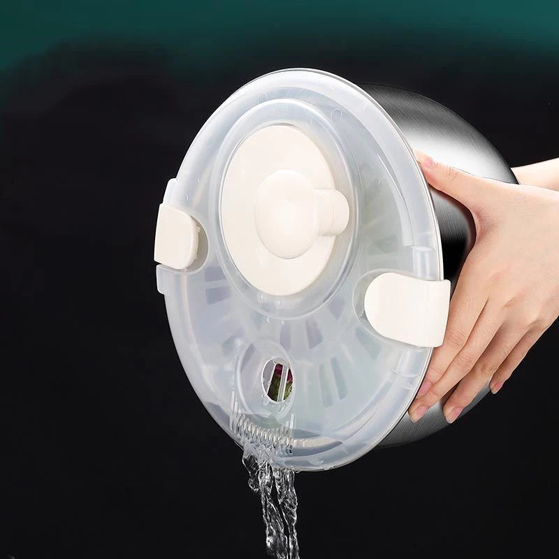 Stainless Steel Salad Spinner with Manual Spin Lid and Removable Drainer Basket