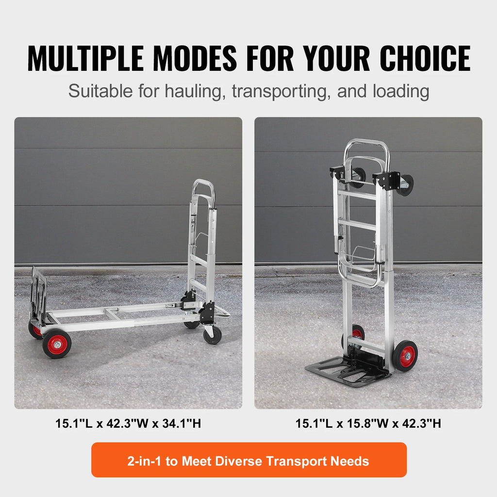 Folding Hand Truck Convertible 2 In 1 Utility Dolly Cart 181kg Capacity – Silver