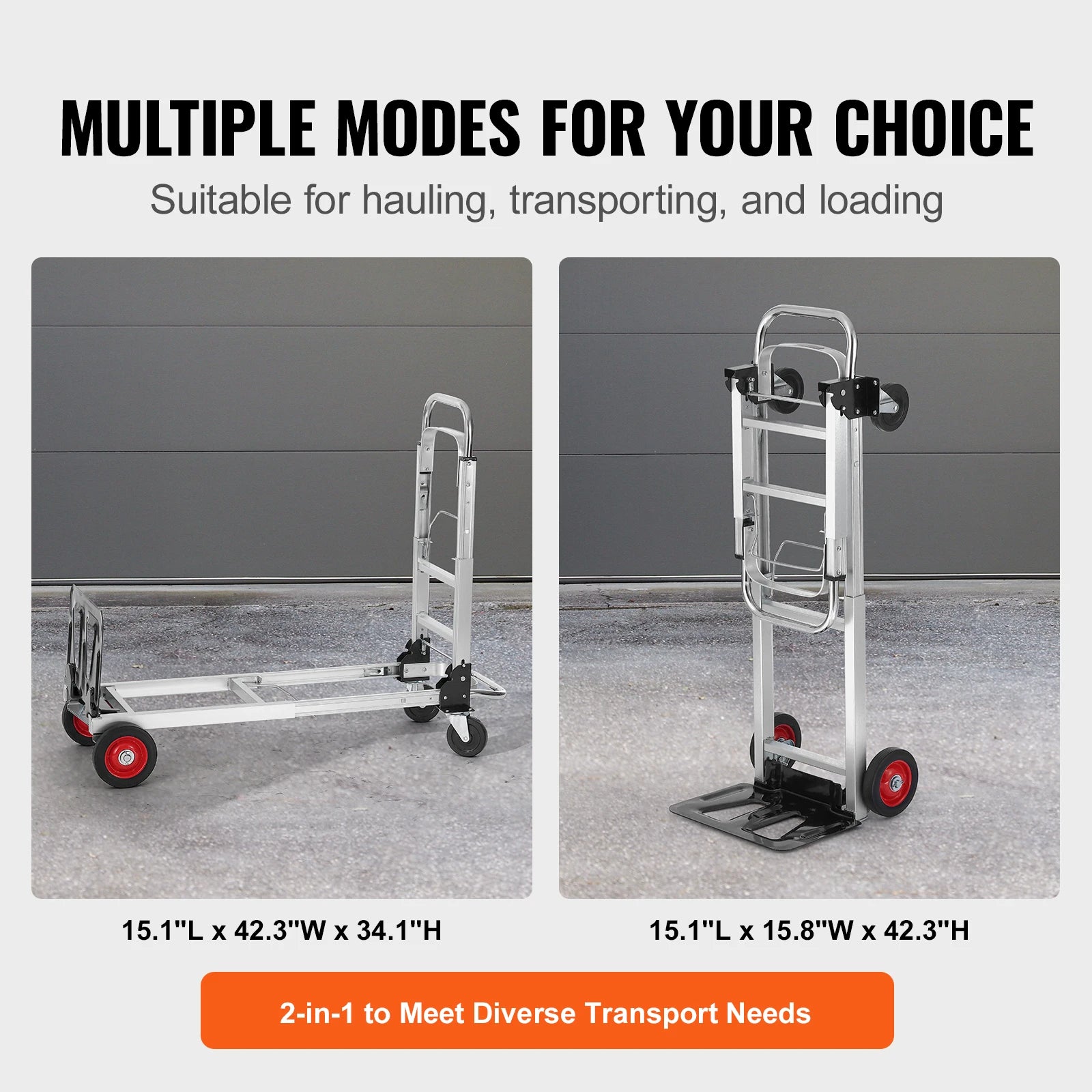 Folding Hand Truck Convertible 2 In 1 Utility Dolly Cart 181kg Capacity – Silver