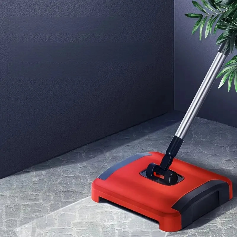 Carpet Sweeper Manual Hand Push Broom Cleaner for Rugs Dust Hair Pickup Red