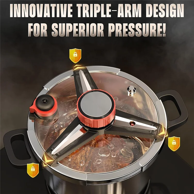 Pressure Cooker 5L Stainless Steel Rotational Lock Quick Cooking Pot – Black