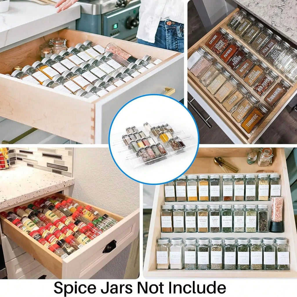 4 Tier Adjustable Acrylic Spice Drawer Organizer Expandable Seasoning Rack Tray – Black
