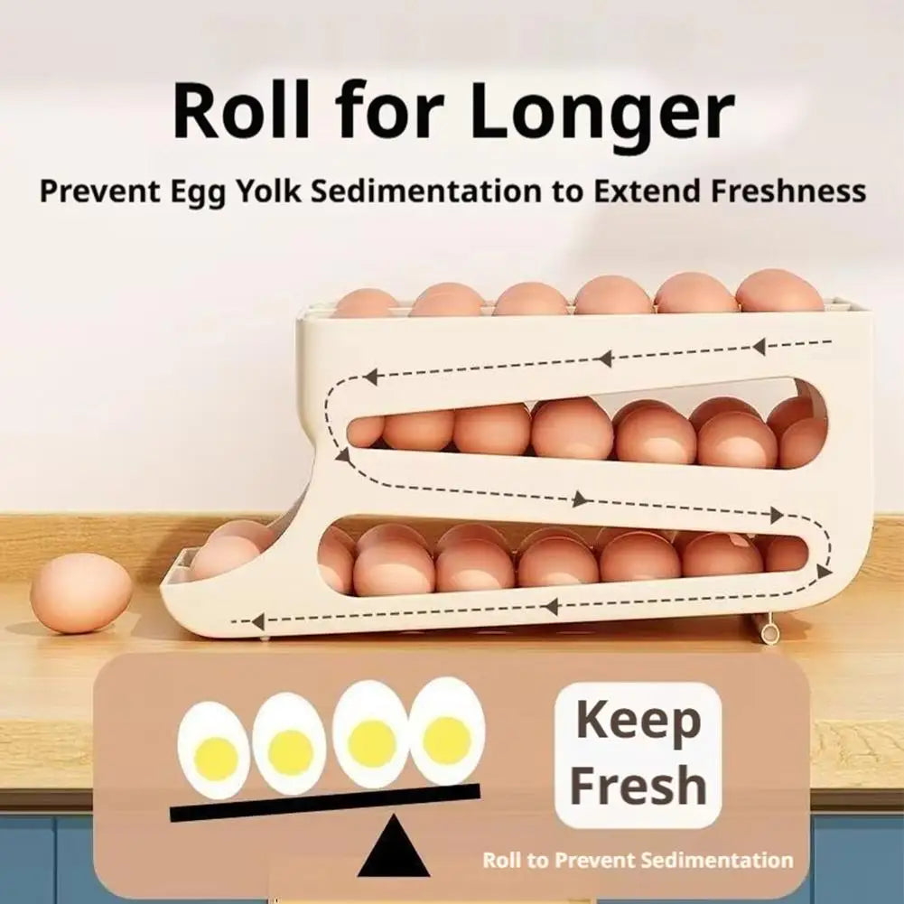 Rolling Egg Organiser 60 Egg Auto-Roll Multi-Tier Fridge Storage Rack - Yellow