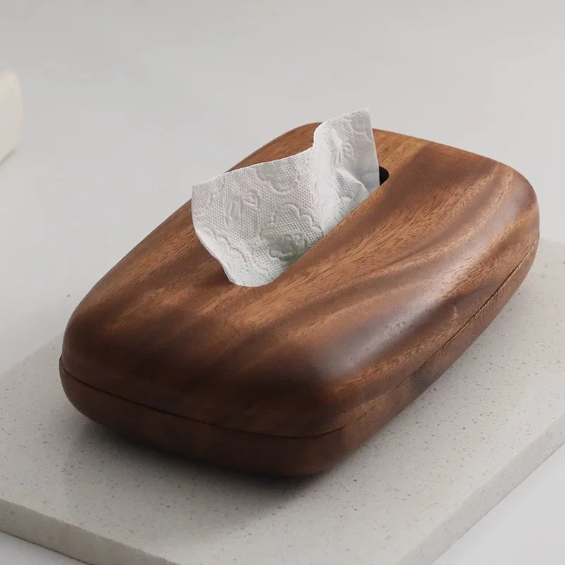 Solid Wood Tissue Box Cover Walnut Finish Desktop Tissue Holder for Home Office and Bathroom – Walnut