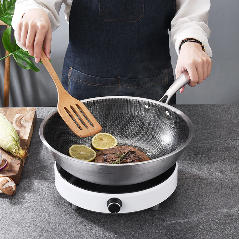Honeycomb Wok 34 cm Stainless Steel Non-Stick Stir Fry Pan for Induction and Gas