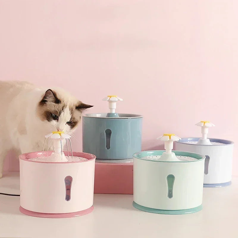 Cat Water Fountain 2.4L USB Electric Drinking Dispenser with Quiet Flow and Filter System - Pink