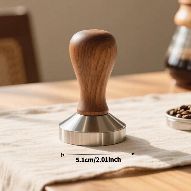 Coffee Tamper 51mm Espresso Press with Solid Wood Handle and 304 Stainless Steel Base