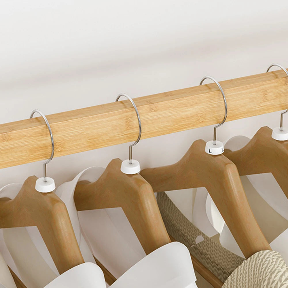 Bamboo Clothes Rack with Double Hanging Rails Rolling Garment Stand with Storage Shelf and Side Rail – Natural Wood