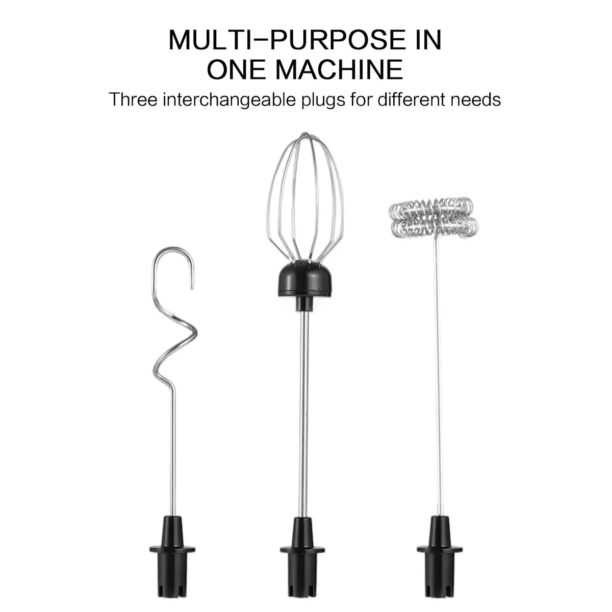 Milk Frother Rechargeable Electric Whisk 3 Speed Mixer 3 Attachments - Black