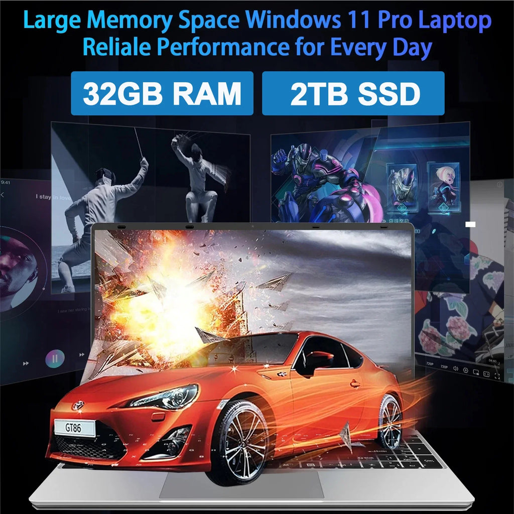 Laptop Computer 15.6 Inch Intel Processor 32GB RAM 2TB SSD Windows 11 Fingerprint Login