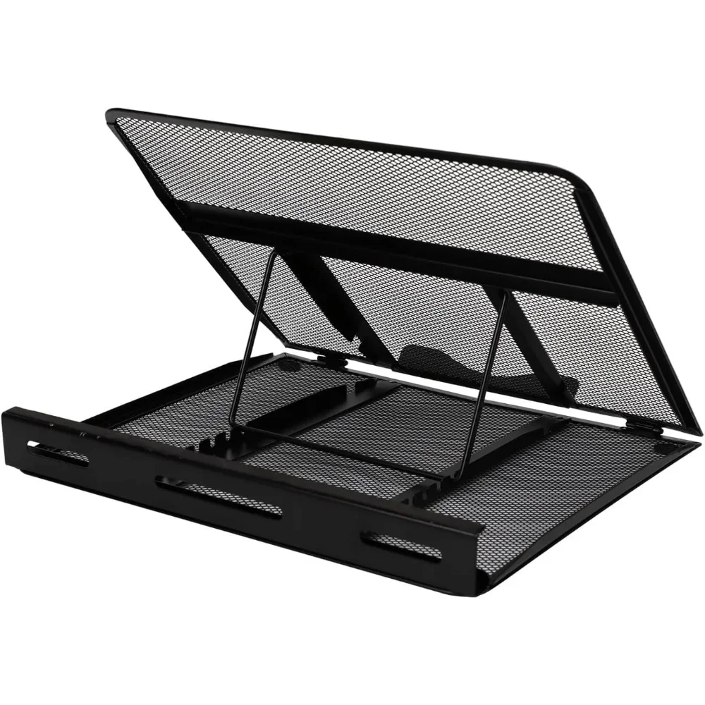 Adjustable Metal Mesh Laptop Stand Foldable Ergonomic Notebook Riser 10 to 17.3 Inch – Black
