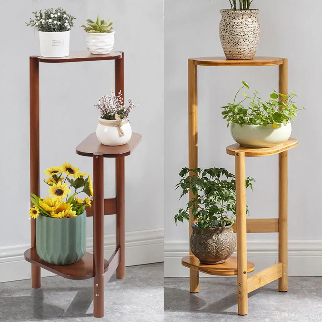 Plant Stand 3 Tier Bamboo Corner Flower Pot Shelf Display Holder – Brown