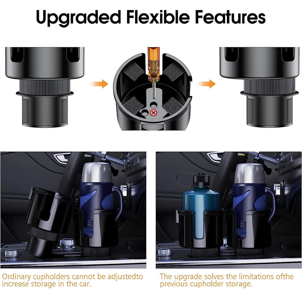Car Cup Holder Expander 2 in 1 Adjustable Drink and Phone Holder - Black