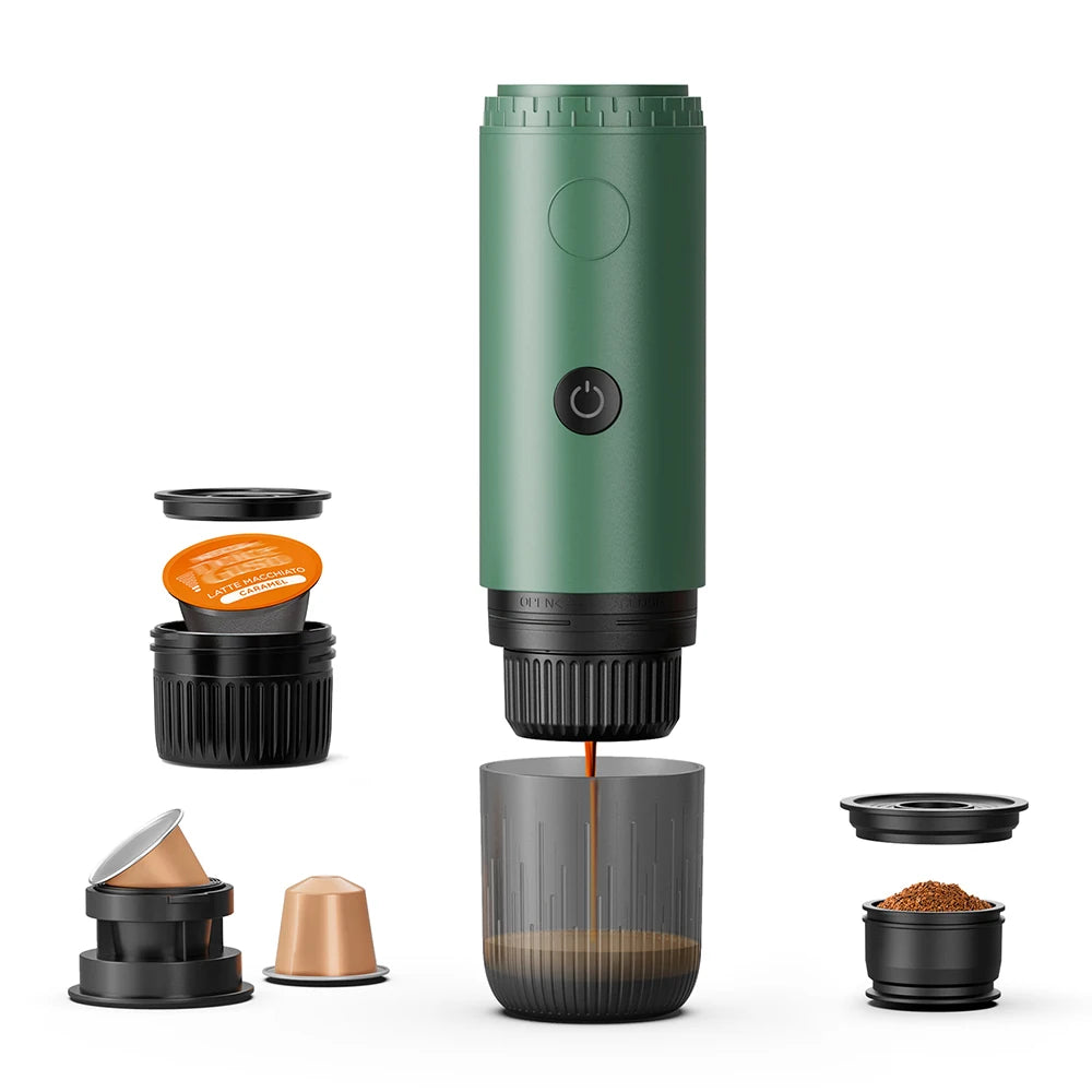 Portable Espresso Coffee Maker 3 in 1 Wireless Capsule Powder Machine 80ml - Green