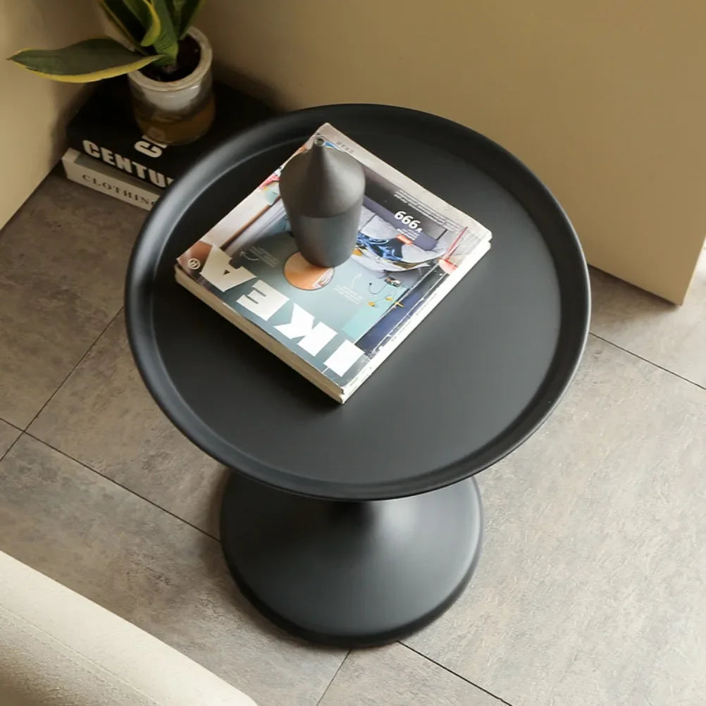 Round Metal Side Table 40cm Modern Pedestal Coffee Accent Table Balcony – Black