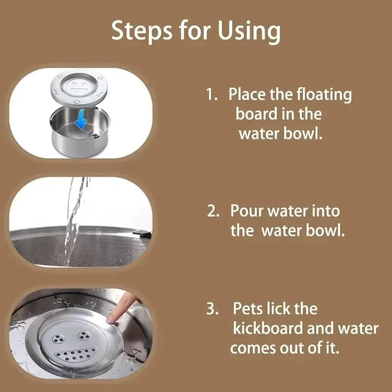 Pet Water Bowl 1L Stainless Steel Floating Water Dish Non Slip Anti Splash Feeding Bowl