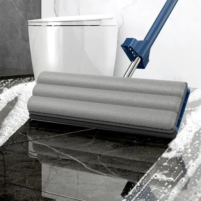 Flat Mop Microfiber Floor Cleaner Slide Type Wet Dry Cleaning Mop Rag 4 Pcs Blue