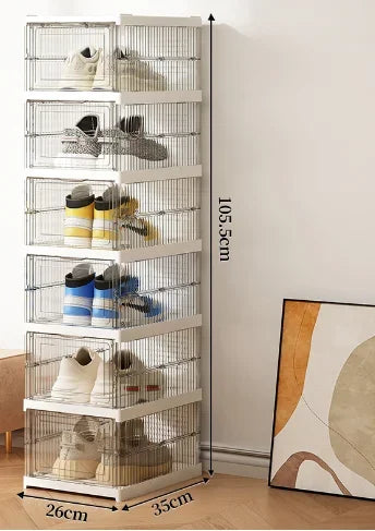 Foldable Transparent Shoe Storage Box – Stackable Organizer 6-Layer Clear
