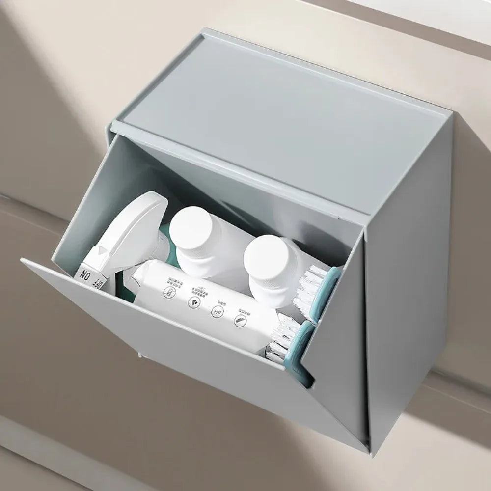 Wall Mounted Hidden Storage Cabinet No Drill Bathroom Organizer Flip Door Space Saving Storage Box – White