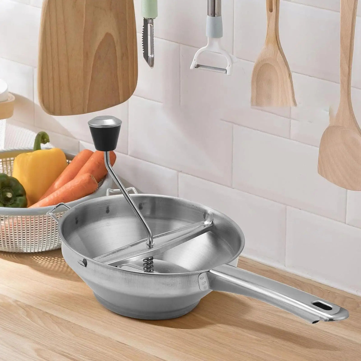 Potato Ricer Stainless Steel Masher Food Mill for Smooth Mash and Puree - Silver