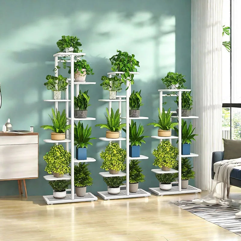 Plant Stand 6 Tier Metal Flower Pot Rack Indoor Outdoor Multi-Layer Plant Holder Storage Shelf - Black