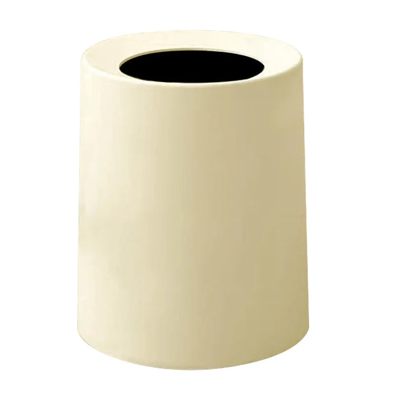 Plastic Trash Can 12L Matte Finish Waste Bin Double Layer Storage Bucket Cream