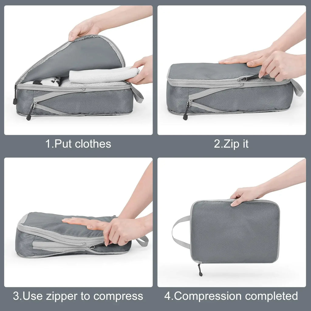 3PCS Set Travel Luggage Organizer Compression Packing Cubes for Carry on Luggage Large Capacity Suitcase Waterproof Storage Bags