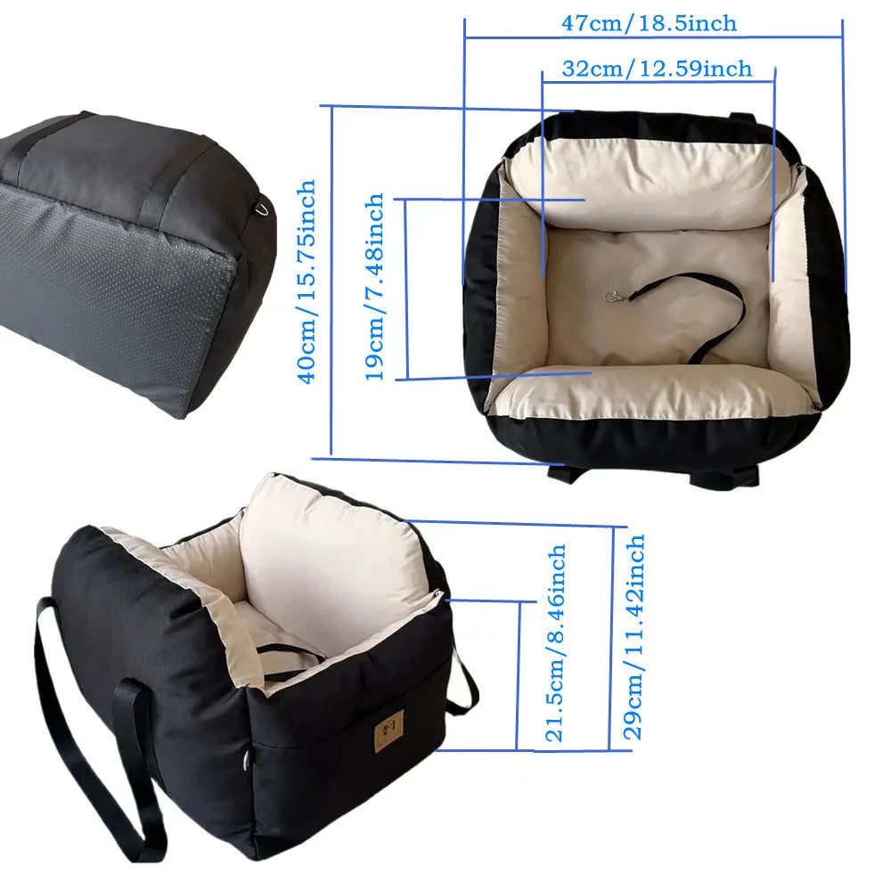 Portable Waterproof Pet Travel Carrier Bed 47 cm Soft Cushion Car Pet Travel Bag - Black