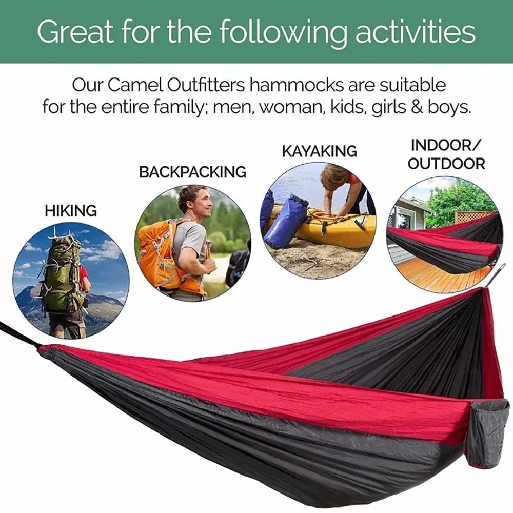 Camping Hammock Portable Parachute Nylon Outdoor Hanging Hammock - Yellow Green