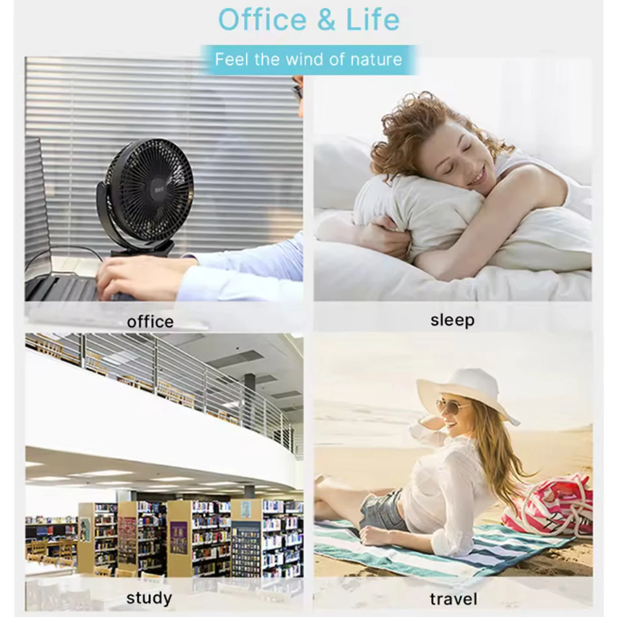 Mini Clip Fan USB Rechargeable 3 Speed Portable Desk Fan 360° Rotation - Black