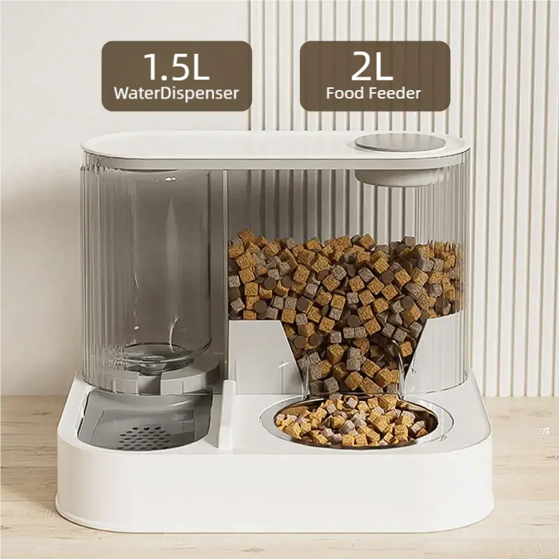 Pet Feeder 2L Automatic Water Dispenser Double Bowl Gravity Fed Food Storage Station - Grey