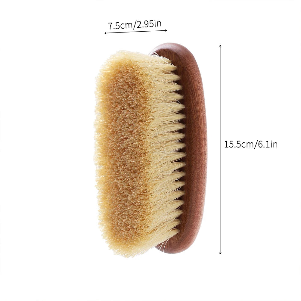 Clothes Brush Natural Horsehair Wooden Handle Lint Remover for Wool - Brown