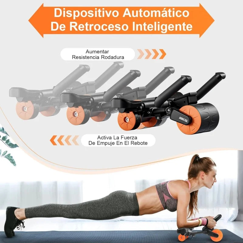 Adjustable Ab Roller Four Wheel Rebound Core Trainer Plank Support Fitness Equipment - Orange