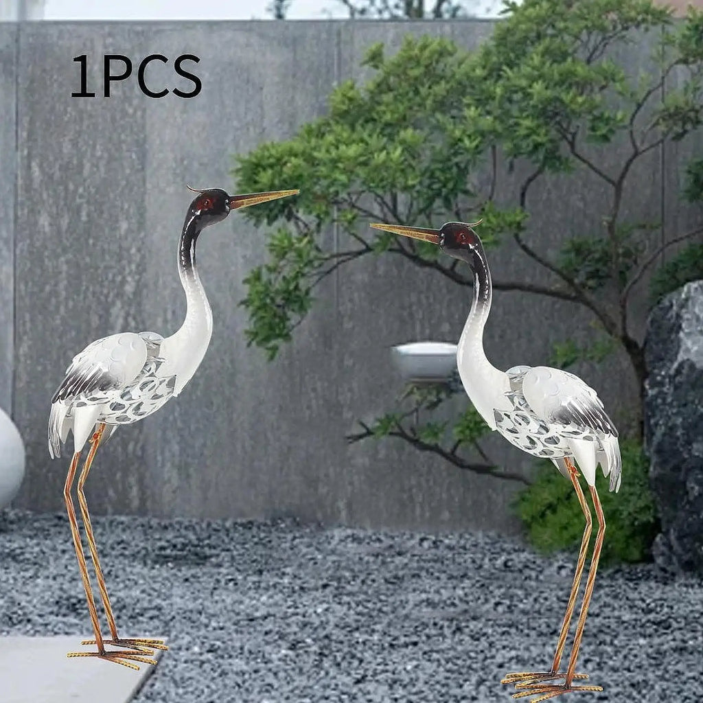 Garden Crane Statue Metal Heron Sculpture Outdoor Decorative Ornament - 22.5x58cm