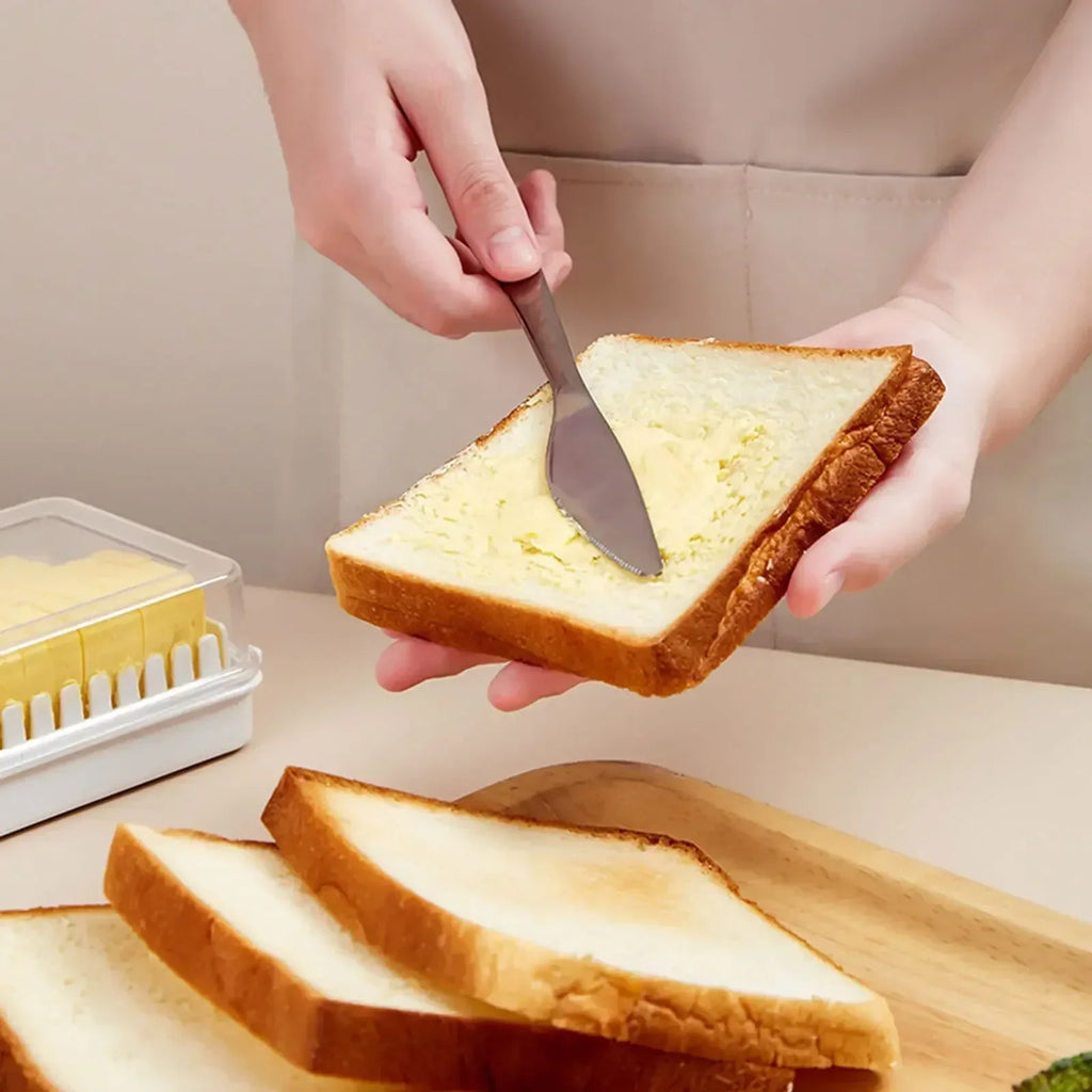 Butter Dish with Lid Butter Storage Container with Measuring Guide Airtight Box – White