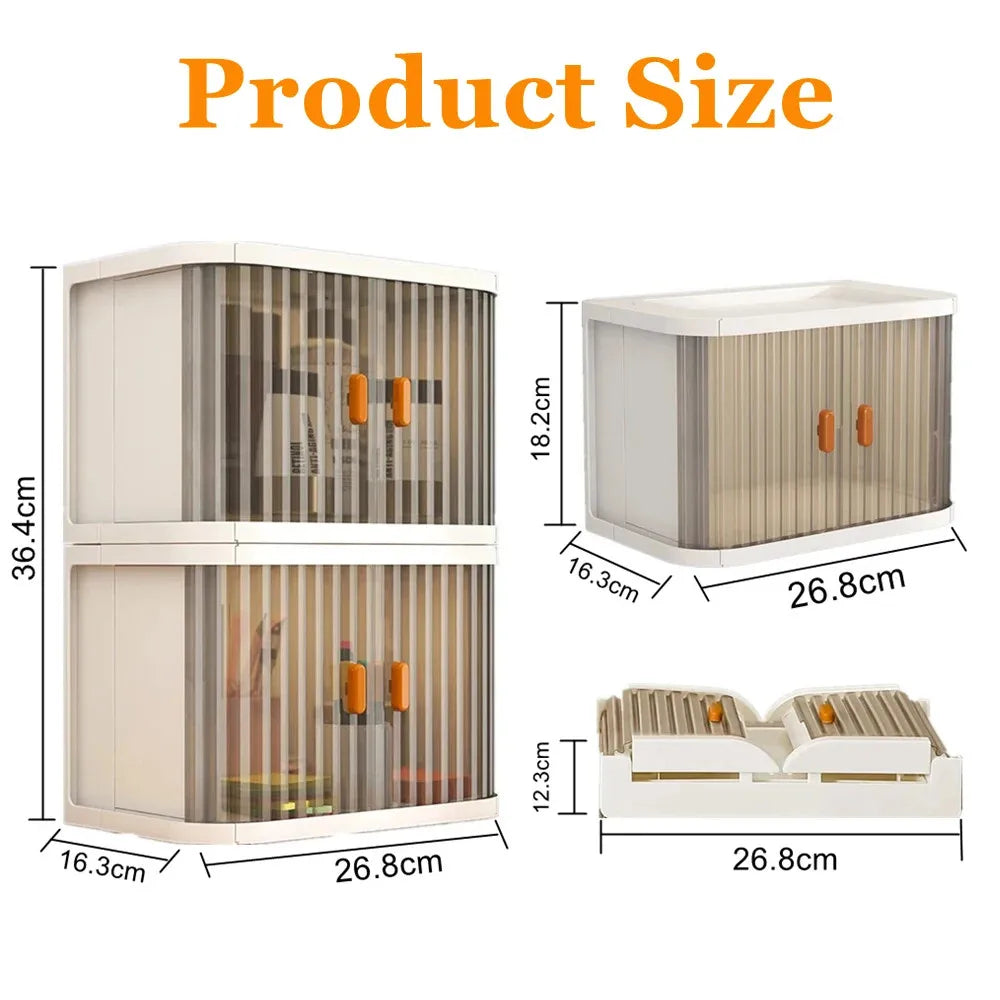 Collapsible Desktop Storage Box Rolling Door Stackable Plastic Organiser One Layer – White