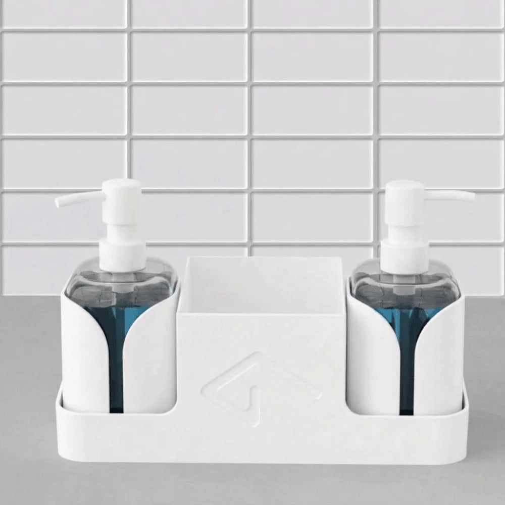 2 in 1 Kitchen Soap Dispenser with Sponge Holder Refillable Sink Caddy and Storage Tray – Black