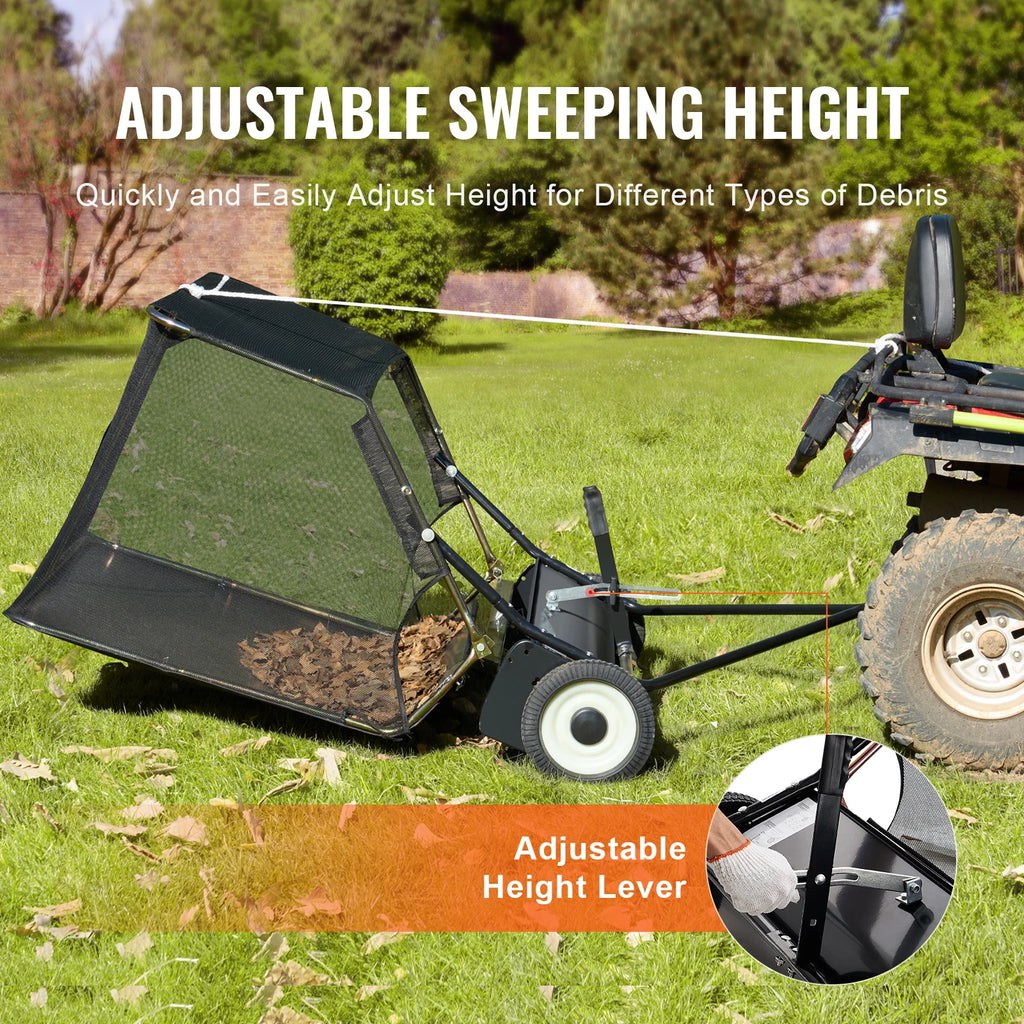 Lawn Sweeper 42 Inch Tow Behind Leaf Collector 26 Cu Ft Yard Grass Sweeper