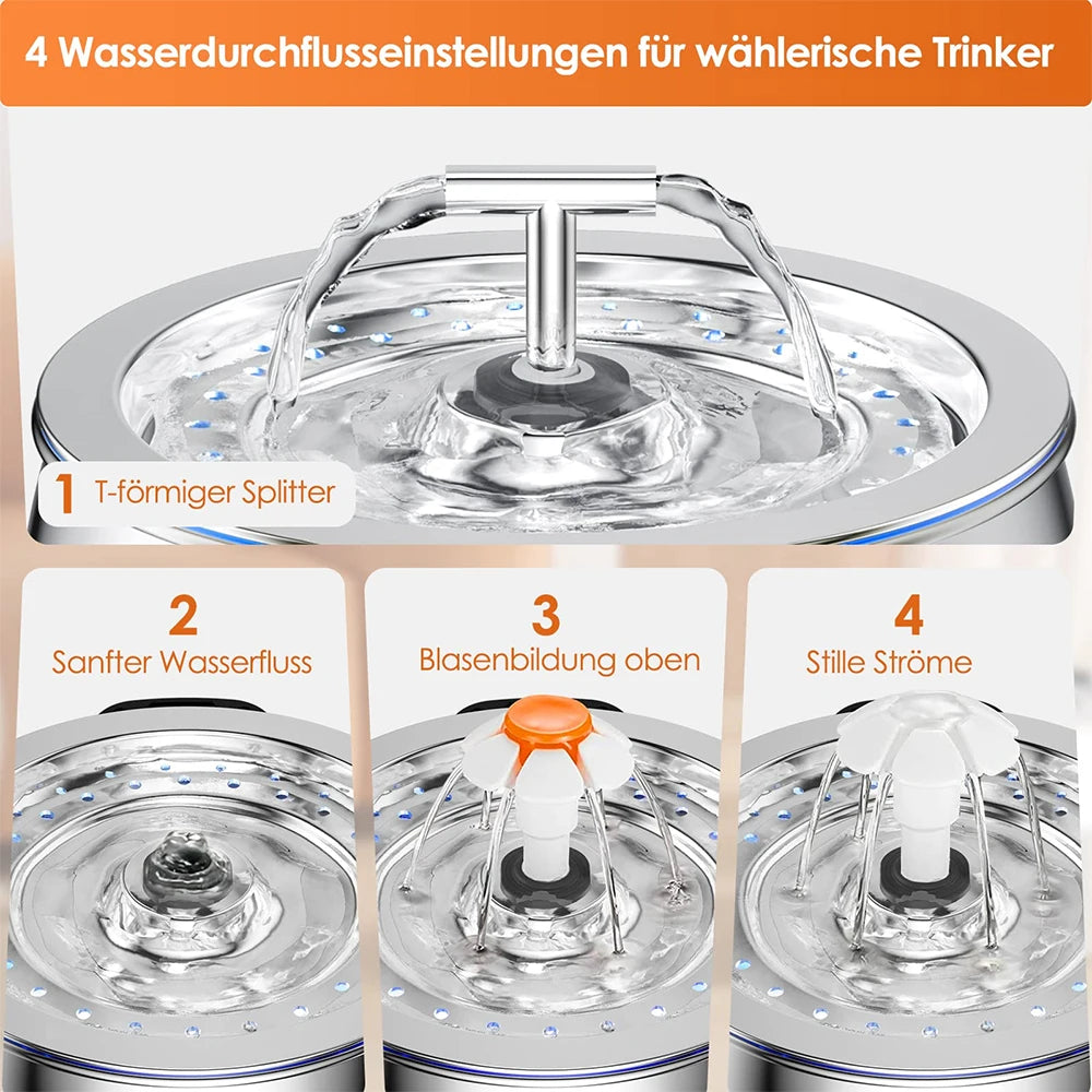 Pet Water Fountain 3 L Stainless Steel Circulating Cat and Dog Drinker - White