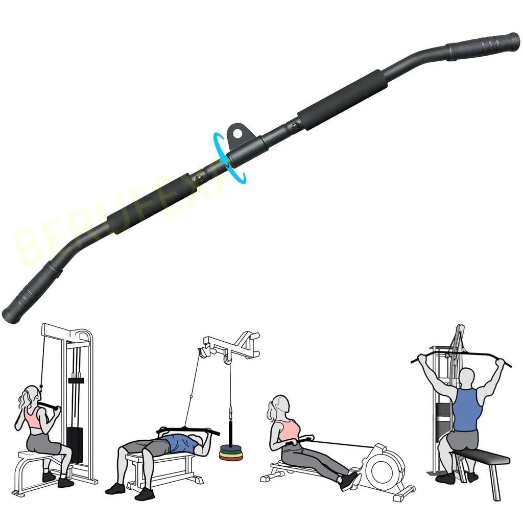 Lat Pull Down Bar 100 cm Detachable Steel Cable Attachment with 360 Swivel for Strength Training - Black