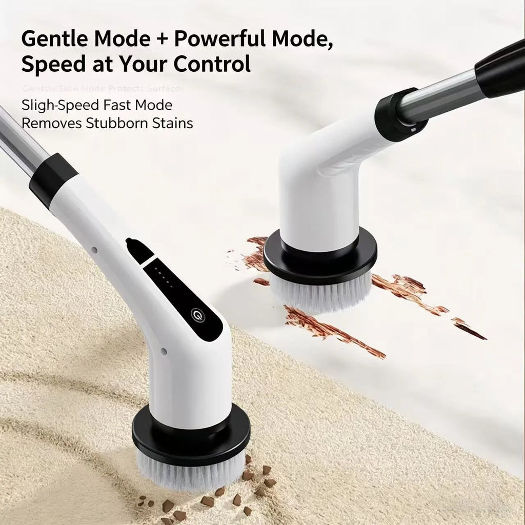 Electric Cleaning Brush Wireless Rotary Scrubber with 8 Replaceable Heads White