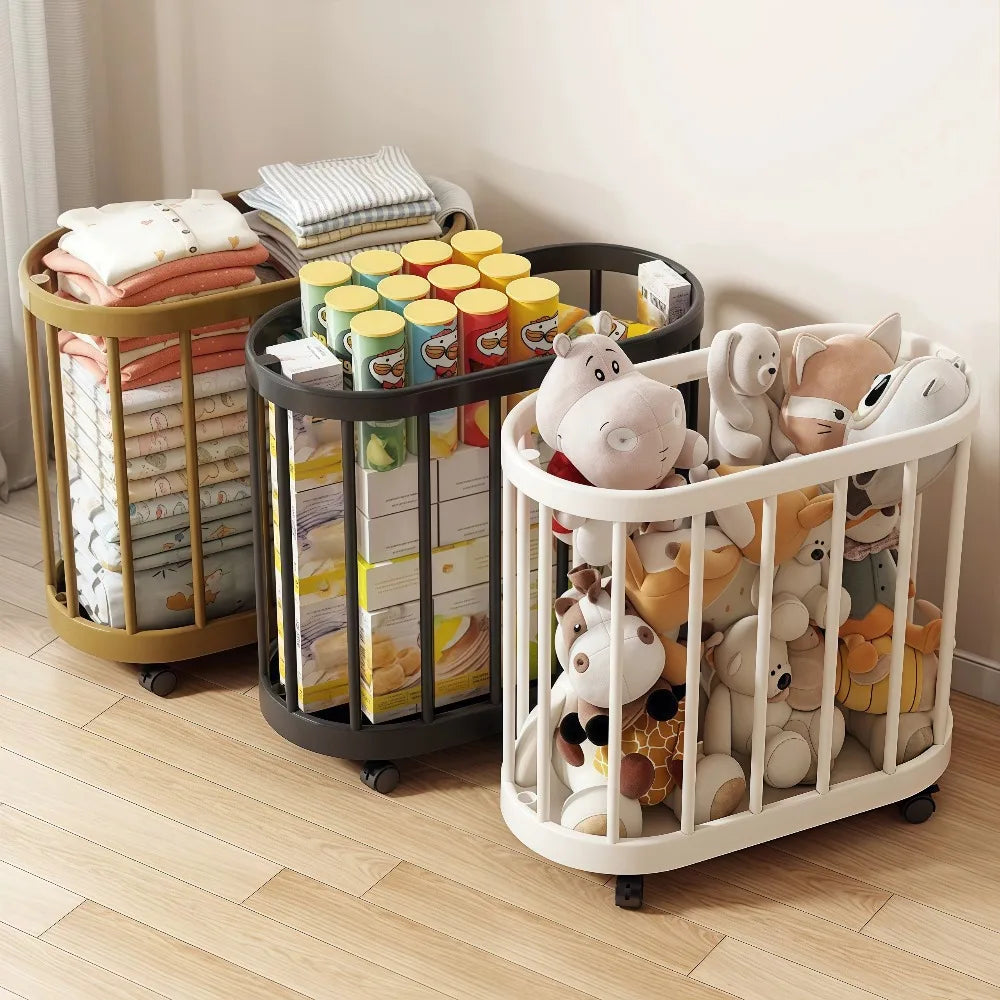 Toy and Clothes Storage Basket with Wheels Portable Organizer for Toys Sports Equipment and Laundry – White