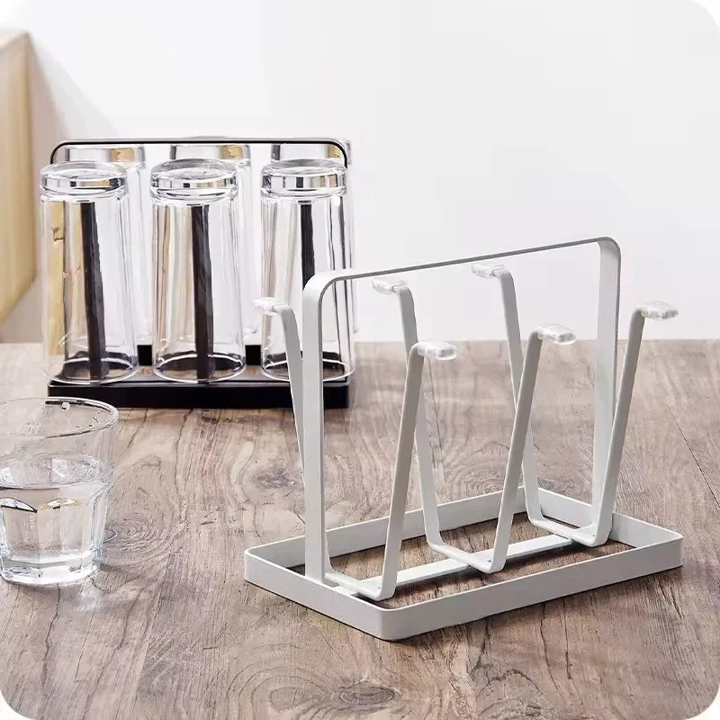 Cup Drying Rack Countertop Mug Holder Organizer with Drainage Tray and 6 Hooks – Black