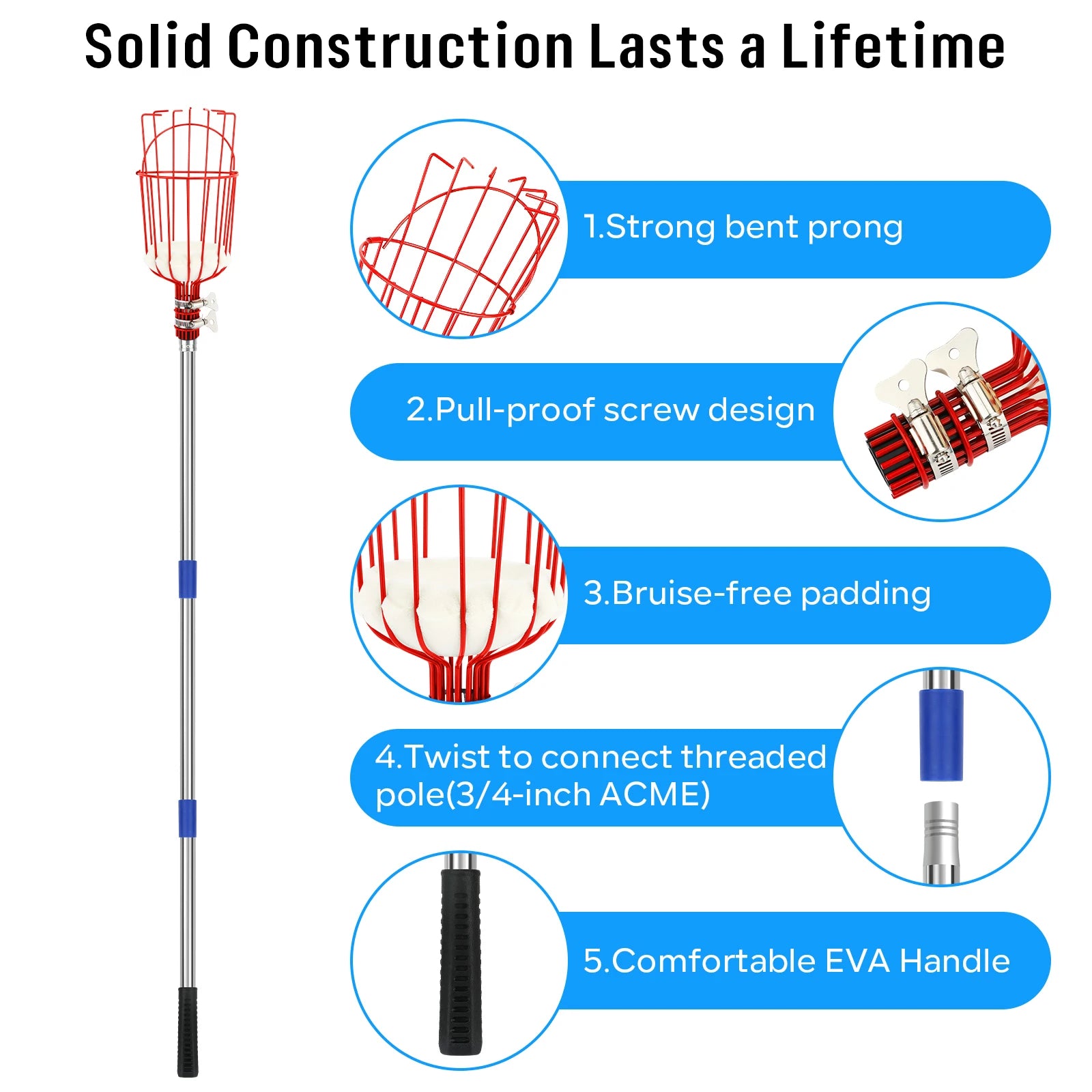 13 FT Adjustable Fruit Picker Pole with Basket – Lightweight Tree Harvester