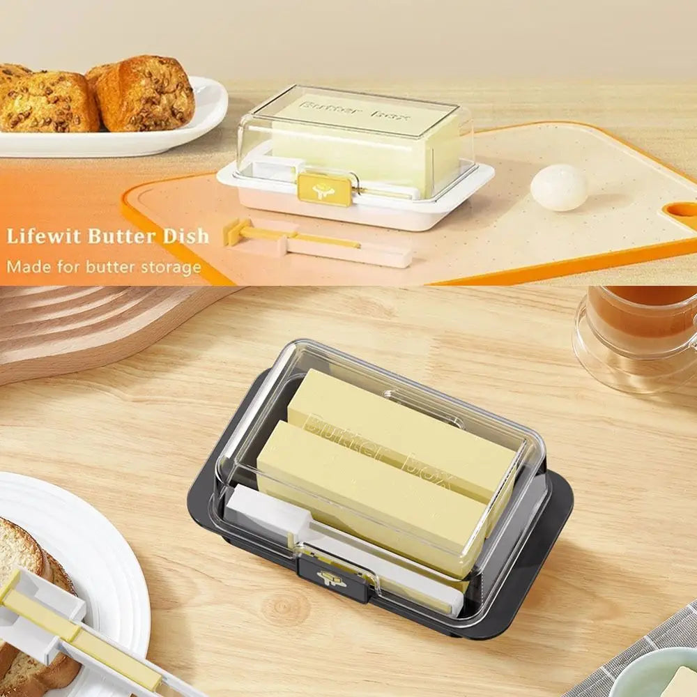 Butter Storage Box with Clear Lid Butter Keeper Cheese Container with Spreader – White